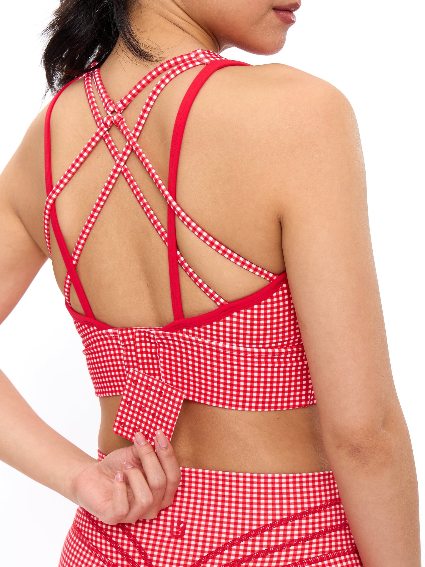 Geo Sports Bra - Red Gingham
