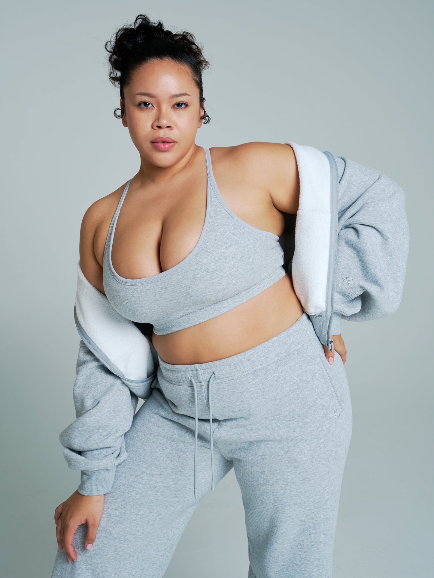 Plush Fleece Zip Hoodie - Heather Grey