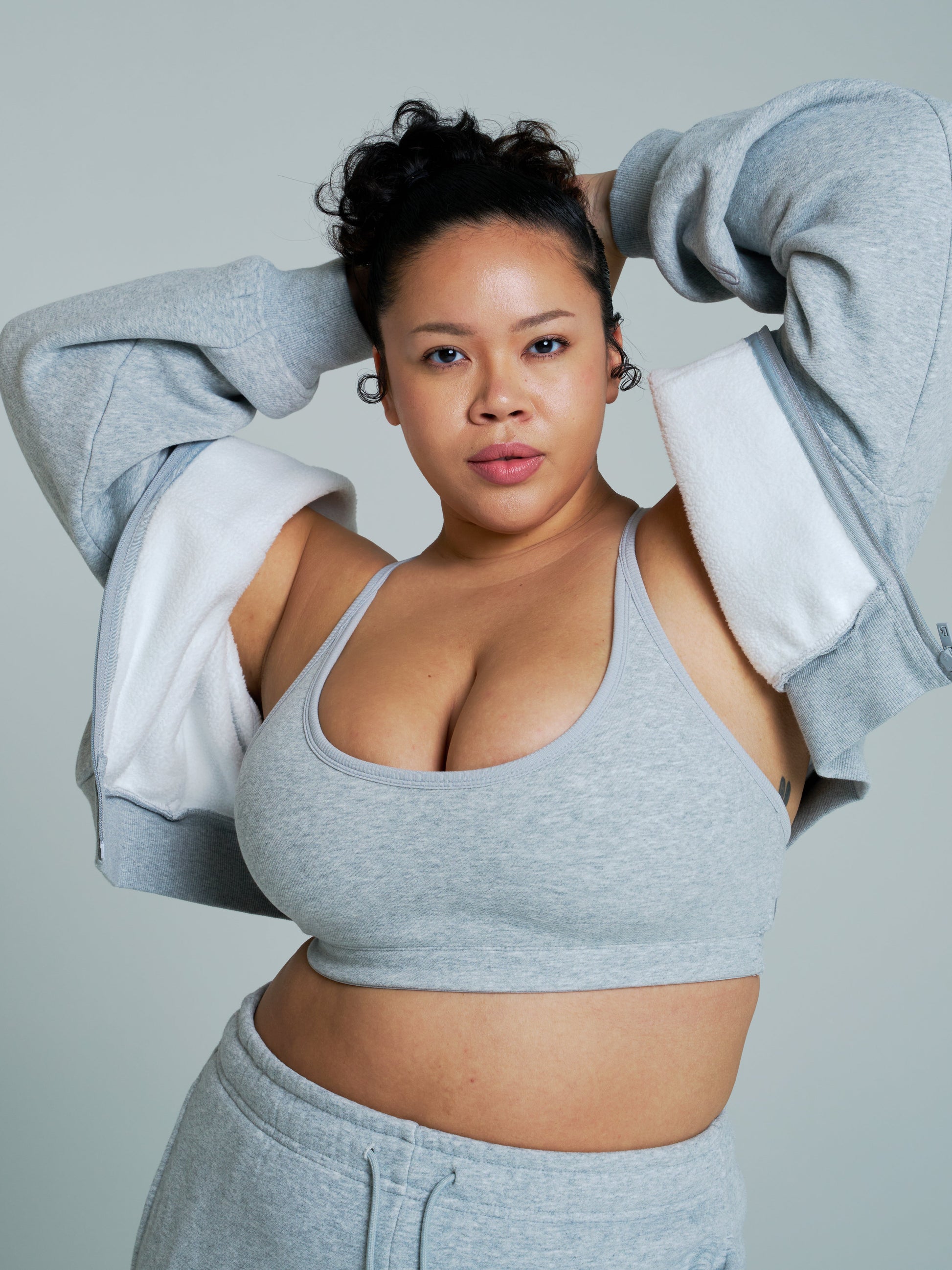 Plush Fleece Zip Hoodie - Heather Grey