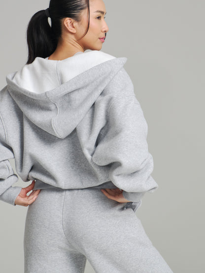 Plush Fleece Zip Hoodie - Heather Grey